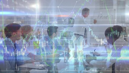 Poster - Animation of financial data processing over business people working in office