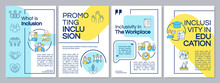 Inclusion Blue And Yellow Brochure Template. Diversity In Groups. Leaflet Design With Linear Icons. Editable 4 Vector Layouts For Presentation, Annual Reports. Questrial, Lato-Regular Fonts Used