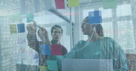 Poster - Animation of glowing light over diverse business people