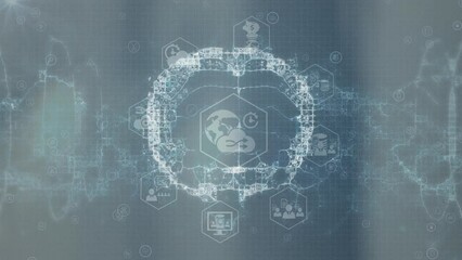 Poster - Animation of network of connections with icons over human brain