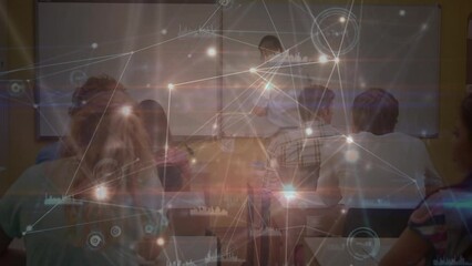 Poster - Animation of network of connection with data processing over diverse pupils in classroom