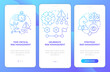 ORM levels blue gradient onboarding mobile app screen. Financial safety walkthrough 3 steps graphic instructions pages with linear concepts. UI, UX, GUI template. Myriad Pro-Bold, Regular fonts used