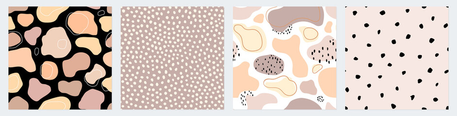 Wall Mural - Vector set. Abstract geometric patterns in pastel colors. Hand drawn texture for print, textile, fabric, packaging. Polka dot seamless pattern.