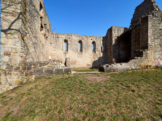 Canvas Print - Burgruine Homburg und Naturschutzgebiet Ruine Homburg,Unterfranken, Franken, Bayern, Deutschland