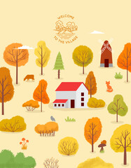 Wall Mural - Village house stay at surround autumn wood