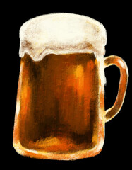 Wall Mural - Cold stout dark beer with foam alcohol booze drink hand digital painting illustration