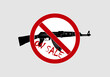 Prohibido la venta de armas de fuego o armas. Símbolo de prohibido sobre la silueta negra de un rifle y sobre el texto se vende