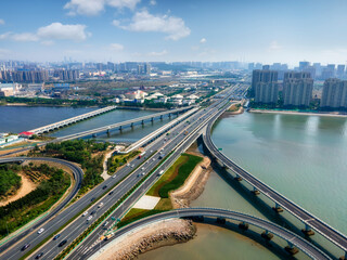 Wall Mural - Aerial photography of Qingdao Jiaozhou Bay Bridge