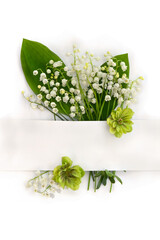 Wall Mural - bouquet with white flowers lily of the valley ( convallaria majalis, may bells, may-lily ), hellebor