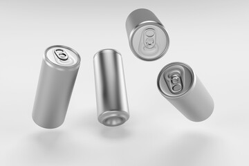 Aluminium beer and slim soda can mock up blank template. Juice, soda, beer jar blank isolated on white background. Aluminum can for design. Realistic aluminum cans. 3D rendering