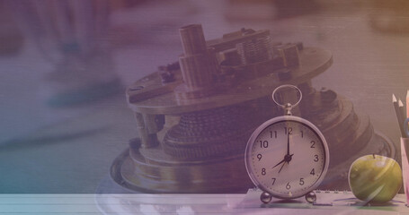 Sticker - Image of clock and books over clock mechanism