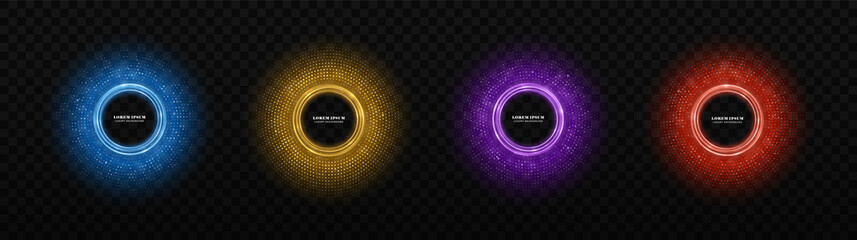 Wall Mural - Set of abstract luxury circles shape with glitter dots on dark background. Holiday banner design.