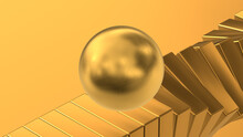 Rolling Gold Ball On The Spinning Boxes 3D Rendering