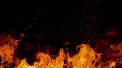super slow motion of fire blast isolated on black background. filmed on high speed cinema camera, 10