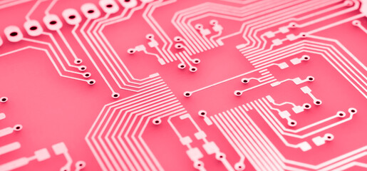 pink printed circuit. layout of tracks.