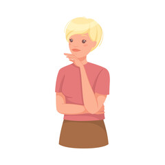 Pensive Woman Character Scratching Head Thinking and Considering Something Vector Illustration