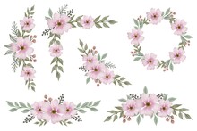 Arrangement Of Pink Floral Watercolor Frame For Wedding Invitation