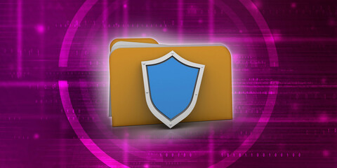 Poster - laptop folder with shield. Isolated 3d rendering image