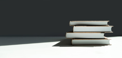 Wall Mural - stack of books in sunlight with shadows