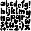 Hand drawn bold black small letters and signs monochrome vector organic alphabet set
