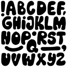 Hand Drawn Bold Black Big Letters And Signs Monochrome Vector Organic Alphabet Set