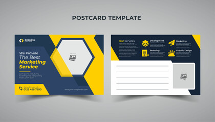 Wall Mural - Corporate business or marketing agency postcard  yellow  and blue template