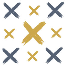 Pattern With Grey And Yellow Crosses On White Background.