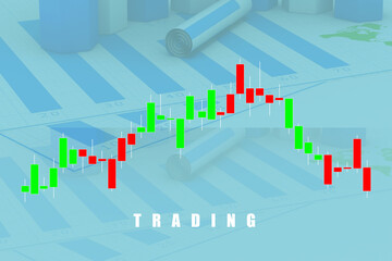 Poster - 2d rendering Stock market online business concept. business Graph
