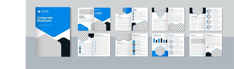 Company profile brochure design, Business 16 page brochure template, Corporate brochure design, layout, Blue color