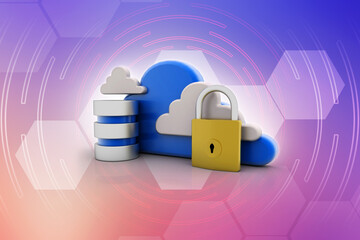 Canvas Print - 3d rendering cloud database with lock
