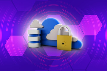Poster - 3d rendering cloud database with lock
