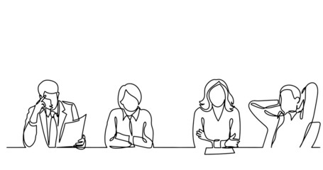 Sticker - continuous line drawing of office workers at business meeting