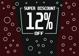 Super discount 12%. 12% off discount sale modern banner vector illustration.