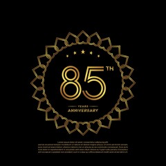 85 years anniversary celebration logotype with gold color, for booklet, leaflet, magazine, brochure poster, banner, web, invitation or greeting card. Vector illustrations.