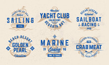 Nautical Logo Set. Vintage Sailing Emblems. Marine Labels, Emblems, Logo. Vector Logo Templates.