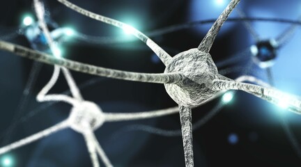 Wall Mural - neuron, neuron transmits a signal, nerve node, neural network, 3D rendering