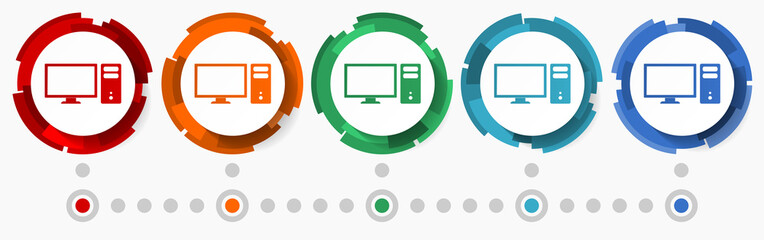 Fototapete - Computer concept vector icon set, modern design abstract web buttons in 5 color options, infographic template for webdesign and mobile apps