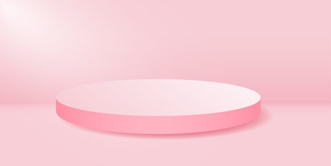 Poster - Round stage podium isolated on pink background.