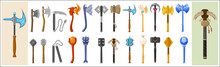 A Collection Of Fantasy Axe And Mace Weapon Icons