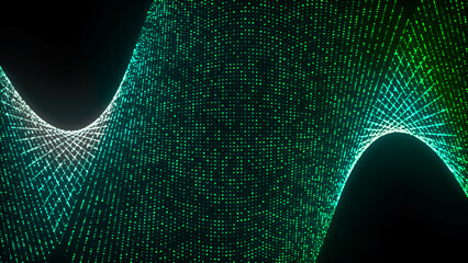 Poster - Futuristic wave on dark background. Colored pattern of connection dots. Big data. Technology or Science Banner. 3D