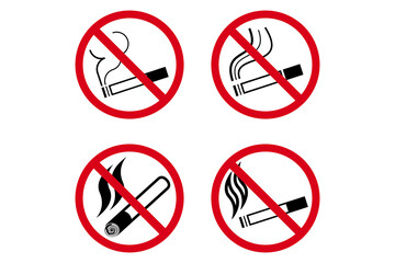 Wall Mural - No smoking red signs set, forbidden icons isolated on white