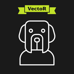 Poster - White line Dog icon isolated on black background. Vector