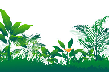 Wall Mural - Tropical floral foliage border with simple flat style