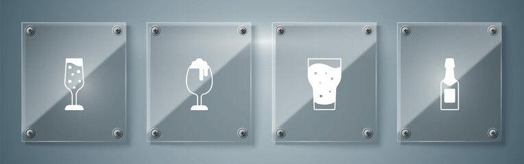 Sticker - Set Champagne bottle, Glass of beer, and champagne. Square glass panels. Vector