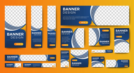 abstract banner design web template set, horizontal header web banner. modern gradient blue cover he
