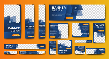 abstract banner design web template set, horizontal header web banner. modern gradient blue cover he