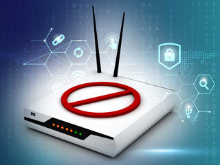 Fototapete - 3d rendering wifi modem with stop sign in digital background