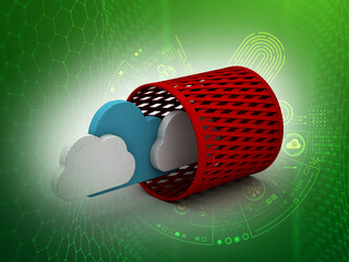 Poster - 3d rendering Cloud computing, security in recycle bin