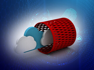 Poster - 3d rendering Cloud computing, security in recycle bin