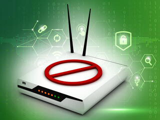 Fototapete - 3d rendering wifi modem with stop sign in digital background